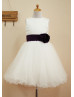 Ivory Satin Tulle Curly Hem Knee Length Flower Girl Dress